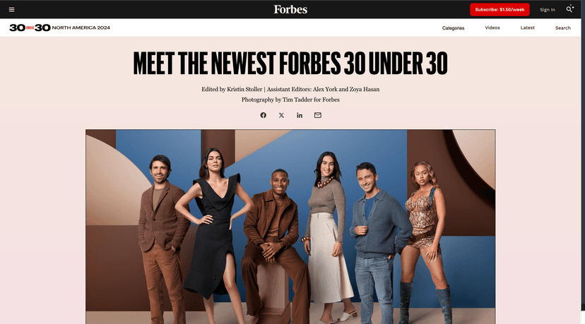 Forbes 30 Under 30 2024 screenshot 1